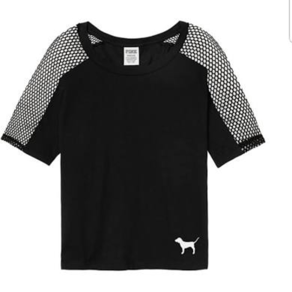 Pink Victoria's Secret Cropped Mesh Tee